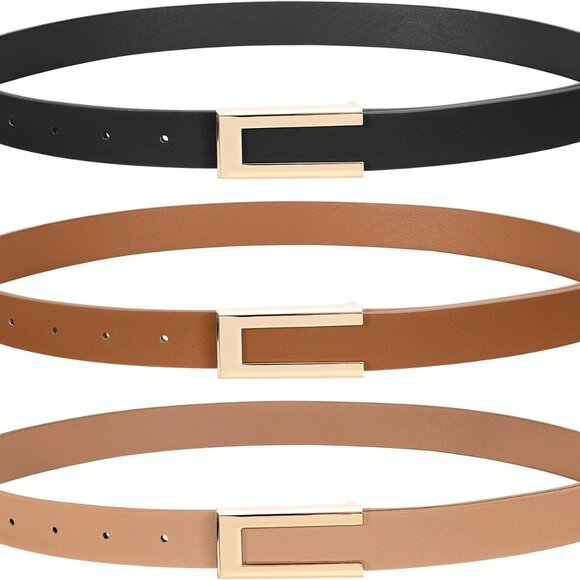 Women Leather Belts 3 Pack Skinny Alloy Buckle for Jeans Dresses versatile - Picture 1 of 6